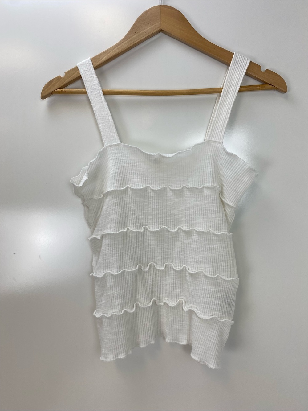 POL White Ruffled Tank with Wide Straps